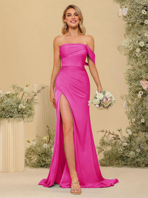 Sheath/Column Off-the-Shoulder Long Formal Dresses with Split Side
