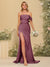 Sheath/Column Off-the-Shoulder Long Formal Dresses with Split Side