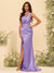Sheath/Column One-Shoulder Long Formal Dresses with Split Side & Ruched