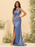 Sheath/Column One-Shoulder Long Formal Dresses with Split Side & Ruched