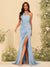 Sheath/Column One-Shoulder Sweetheart Long Formal Dresses with Split Side & Ruched