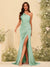 Sheath/Column One-Shoulder Sweetheart Long Formal Dresses with Split Side & Ruched