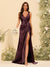 Sheath/Column V-Neck Long Formal Dresses with Split Side & Ruched