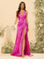 Sheath/Column V-Neck Long Formal Dresses with Split Side & Ruched