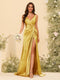 Sheath/Column V-Neck Long Formal Dresses with Split Side & Ruched
