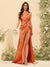 Sheath/Column V-Neck Long Formal Dresses with Split Side & Ruched