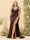 Sheath/Column V-Neck Long Formal Plus Size Dresses with Split Side & Ruched