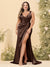 Sheath/Column V-Neck Long Formal Plus Size Dresses with Split Side & Ruched
