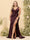 Sheath/Column V-Neck Long Formal Plus Size Dresses with Split Side & Ruched