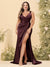 Sheath/Column V-Neck Long Formal Plus Size Dresses with Split Side & Ruched
