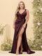 Sheath/Column V-Neck Long Formal Plus Size Dresses with Split Side & Ruched