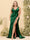 Sheath/Column V-Neck Long Formal Plus Size Dresses with Split Side & Ruched