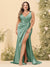 Sheath/Column V-Neck Long Formal Plus Size Dresses with Split Side & Ruched