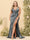 Sheath/Column V-Neck Long Formal Plus Size Dresses with Split Side & Ruched