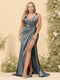 Sheath/Column V-Neck Long Formal Plus Size Dresses with Split Side & Ruched