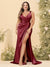 Sheath/Column V-Neck Long Formal Plus Size Dresses with Split Side & Ruched