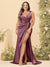 Sheath/Column V-Neck Long Formal Plus Size Dresses with Split Side & Ruched