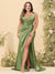 Sheath/Column V-Neck Long Formal Plus Size Dresses with Split Side & Ruched