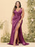 Sheath/Column V-Neck Long Formal Plus Size Dresses with Split Side & Ruched