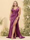 Sheath/Column V-Neck Long Formal Plus Size Dresses with Split Side & Ruched