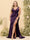 Sheath/Column V-Neck Long Formal Plus Size Dresses with Split Side & Ruched