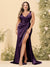 Sheath/Column V-Neck Long Formal Plus Size Dresses with Split Side & Ruched