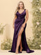 Sheath/Column V-Neck Long Formal Plus Size Dresses with Split Side & Ruched