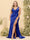 Sheath/Column V-Neck Long Formal Plus Size Dresses with Split Side & Ruched