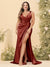 Sheath/Column V-Neck Long Formal Plus Size Dresses with Split Side & Ruched