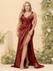 Sheath/Column V-Neck Long Formal Plus Size Dresses with Split Side & Ruched