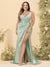 Sheath/Column V-Neck Long Formal Plus Size Dresses with Split Side & Ruched