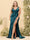 Sheath/Column V-Neck Long Formal Plus Size Dresses with Split Side & Ruched
