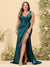Sheath/Column V-Neck Long Formal Plus Size Dresses with Split Side & Ruched
