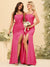 Sheath/Column Spaghetti Straps Long Formal Dresses with Split Side & Ruched