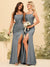 Sheath/Column Spaghetti Straps Long Formal Dresses with Split Side & Ruched
