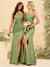 Sheath/Column Spaghetti Straps Long Formal Dresses with Split Side & Ruched