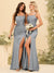 Sheath/Column Spaghetti Straps Long Formal Dresses with Split Side & Ruched