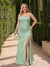 Sheath/Column Spaghetti Straps Long Formal Plus Size Bridesmaid Dresses with Split Side & Ruched