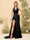 Sheath/Column Halter V-Neck Long Formal Dresses with Split Side & Ruched