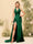 Sheath/Column Halter V-Neck Long Formal Dresses with Split Side & Ruched