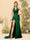 Sheath/Column Halter V-Neck Long Formal Dresses with Split Side & Ruched