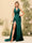 Sheath/Column Halter V-Neck Long Formal Dresses with Split Side & Ruched