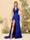 Sheath/Column Halter V-Neck Long Formal Dresses with Split Side & Ruched