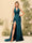 Sheath/Column Halter V-Neck Long Formal Dresses with Split Side & Ruched