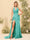 Sheath/Column Halter V-Neck Long Formal Dresses with Split Side & Ruched