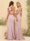 Sheath/Column Halter Sweetheart Long Formal Dresses with Split Side & Ruched