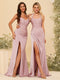 Sheath/Column Halter Sweetheart Long Formal Dresses with Split Side & Ruched