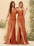 Sheath/Column Halter Sweetheart Long Formal Dresses with Split Side & Ruched