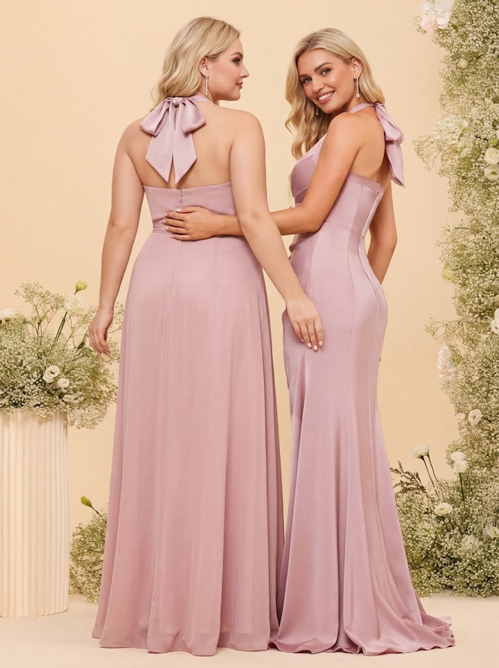 Sheath/Column Halter Sweetheart Long Formal Plus Size Dresses with Split Side &amp; Ruched