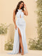 Sheath/Column Criss Cross Long Formal Dresses with Split Side & Ruched